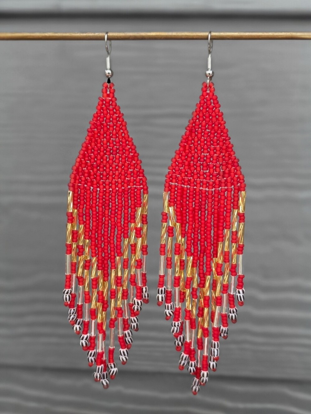 Soux Boho Fringe Beaded Earrings Handmade Jewelry Red Gold